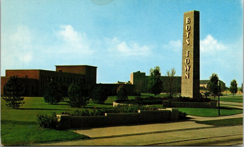 Boys Town Entrance Home Nebraska NE Postcard VTG UNP Plastichrome Vintage Unused 