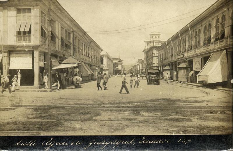 ecuador, GUAYAQUIL, Calle Aguirre, Old Car (1910s) RPPC Postcard