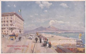Hotel Santa Lucia Scenic Artwork Napoli Naples Painting Old Postcard