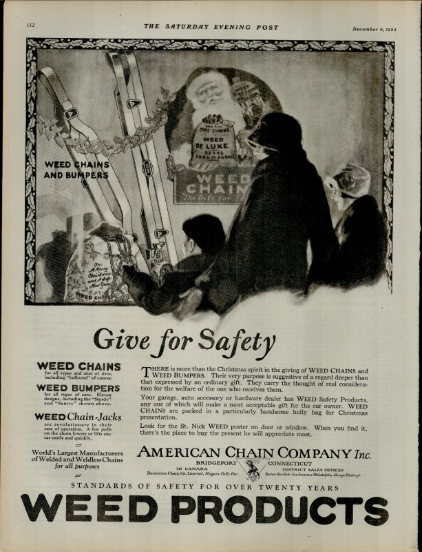 1924 Weed Products Give for Safety Santa Vintage Print Ad 3960