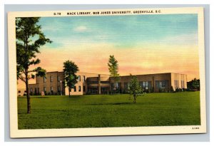 Vintage 1940's Postcard Mack Library Bob Jones University Greenville SC