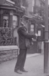 Old Postman At Hyde Cheshire Pillar Box Real Photo Postcard