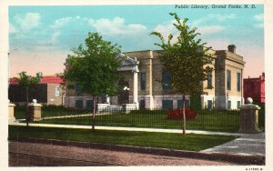 Vintage Postcard 1946 View Public Library Building Grand Forks North Dakota N.D.