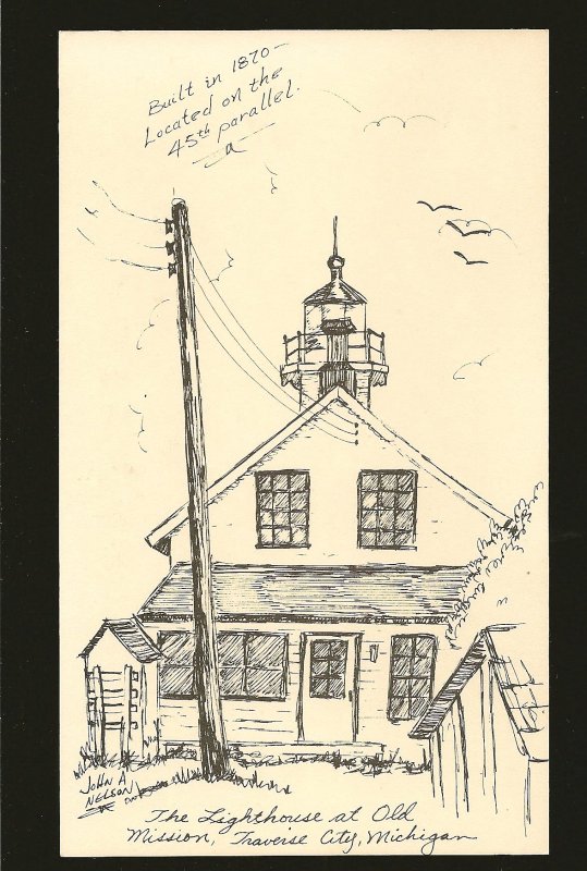 #2 The Old Mission Lighthouse Traverse City Michigan John A Nelson Art Postcard