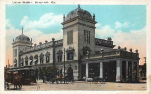 UNION STATION TRAIN DEPOT TROLLEY WAGONS SAVANNAH GEORGIA POSTCARD (c. 1920s)