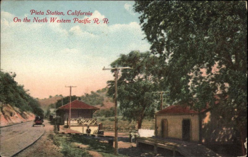 Mendocino County California CA Pieta RR Train Station Depot NWP Postcard