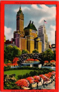 Vtg 1930s Fifth Avenue Hotels Buildings Near Central Park New York NY Postcard