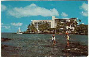 Fishing Near Naniloa Hotel, Hilo Bay, Hawaii, Vintage Chrome Postcard