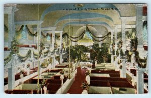 NEWPORT, Rhode Island RI ~ Interior TRINITY CHURCH Flowers 1912 Postcard