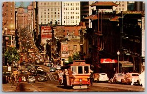 Vtg San Francisco CA Cable Car Busy California Street View 1962 Postcard