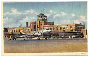 Municipal Airport Kansas City Missouri Linen Postcard Posted 1949