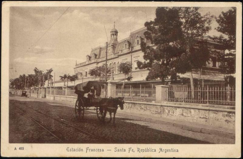 argentina, SANTA FE, Estacion Francesa, Railway Station, Horse Cart (1920s)