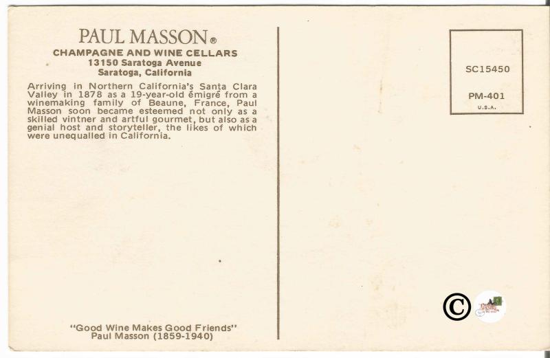 Vintage Postcard Paul Masson Champagne and Wine Cellars Saratoga California