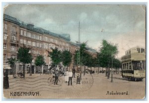 c1910 Aabulevard Copenhagen Denmark Trolley Car Biking Antique Posted Postcard