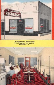 Allendale South Carolina Williamson's Restaurant Vintage Postcard AA10499