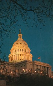 Vintage Postcard 1965 View of U. S. Capitol Dome at Night Washington D. C.