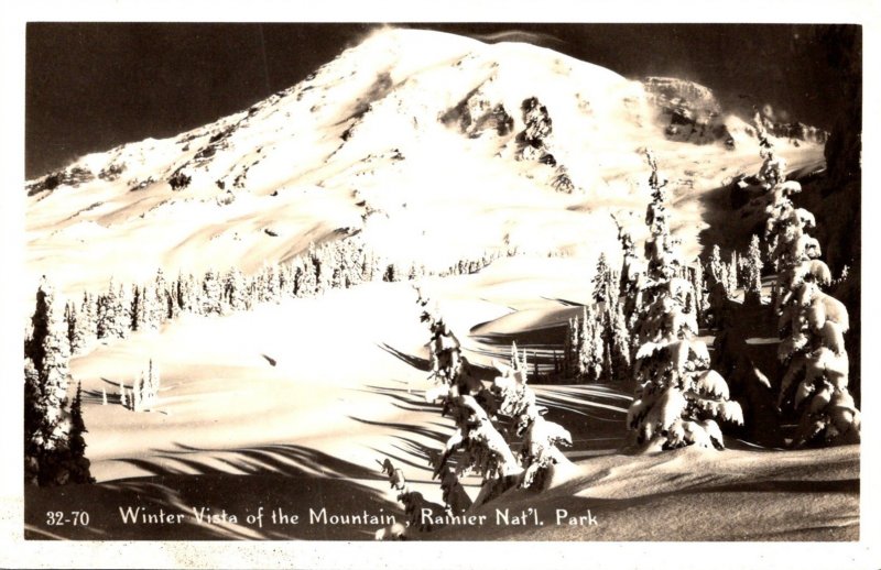 Washington Rainier National Park Winter Vista Of The Mountain Real Photo