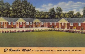 El Rancho Motel Port Huron Michigan linen postcard