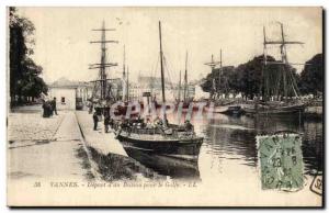 Vannes Old Postcard Departure of & # 39un boat to the gulf (boat ship)