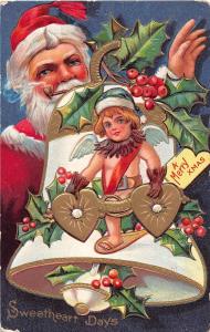 SANTA CLAUS Christmas Greetings Holiday Postcard c1910 BELL Cupid Sweetheart 461