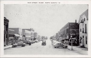 Rugby ND Main Street Coca Cola Autos Hotel Vintage Litho Postcard G28