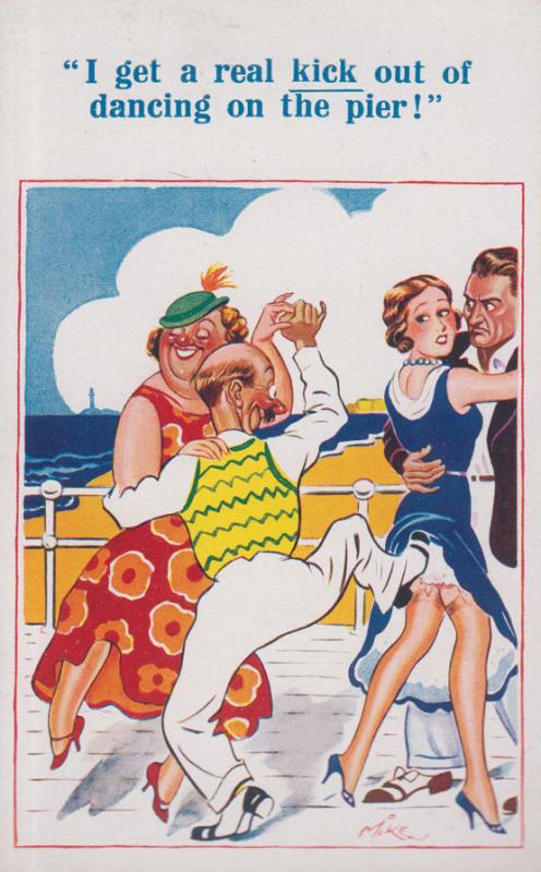 Kick Out Of Ballroom Dancing On Pier Suspenders Upskirt Comic Humour Postcard