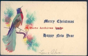 Christmas Card, Bird with Colorful Feathers Added