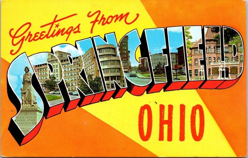 Greetings Springfield Ohio Multi View Landmarks Buildings Chrome Postcard 
