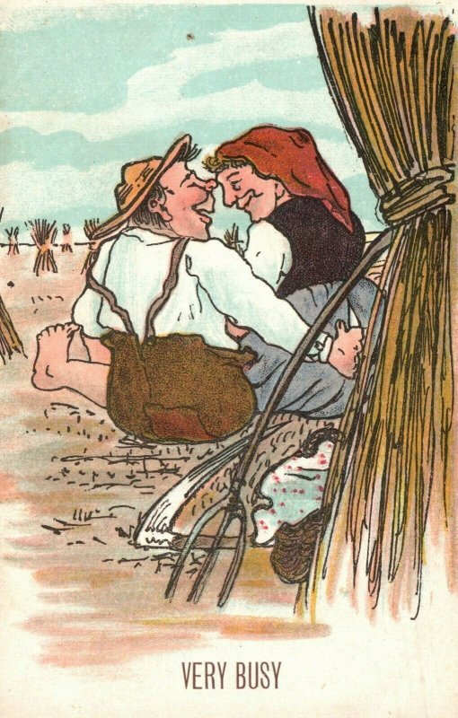 Vintage Postcard 1900's Man & Woman Courting In Wheat Field Love Greeting