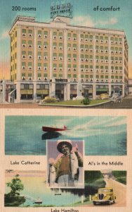 Postcard 1943 Lake Hamilton Hotel Como Hot Springs National Park Arkansas AR