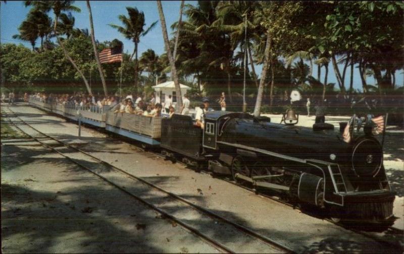 Miniature RR Train Biscayne Bay A&G RR Crandon Park Miami FL Postcard