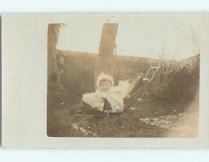 Circa 1910 rppc GREAT SIDE VIEW PROFILE OF ANTIQUE BABY CARRIAGE r6835