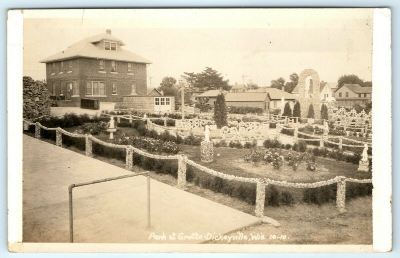 c1930s Dickeyville, WI Park at Grotto RPPC Real Photo Postcard Jesus Church A8