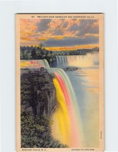 Postcard Twilight Over American And Horseshoe Falls, Niagara Falls