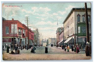 Scene At Fox Street Stores Shops Scene Aurora Illinois IL Antique Postcard