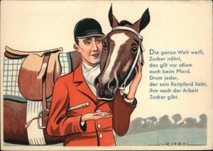 Art Deco Horse & Fancy Man Riding Gear Sugar Cube ROEBEL Postcard