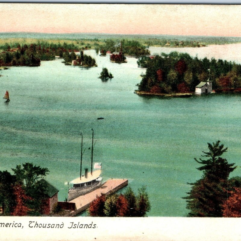 c1910s Thousand Islands Ontario Birds Eye View Picturesque America Postcard A118