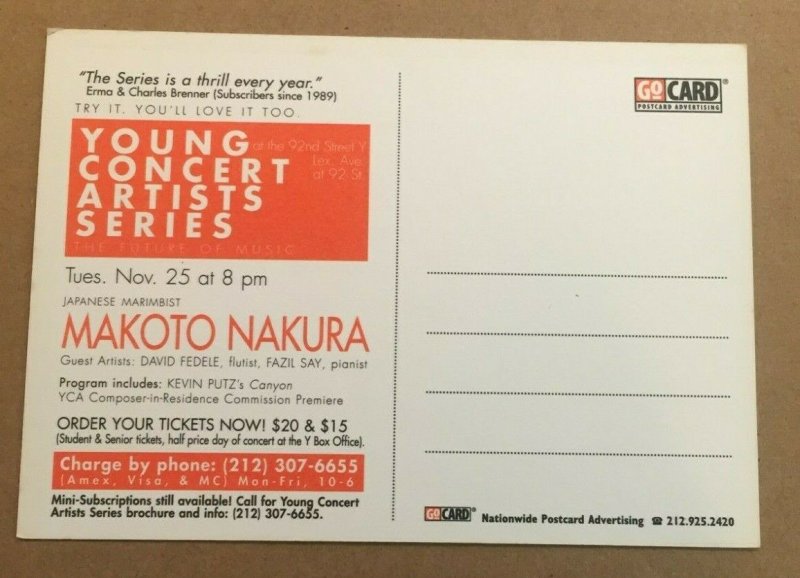 UNUSED POSTCARD GO CARD  (AD CARD) - HEAR MAKOTO NAKURA, N.Y. 4X6  