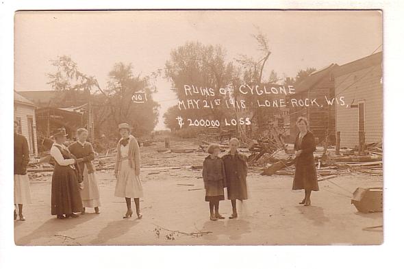 Real Photo Women in Front of Ruins of Cyclone, May 22, 1915, Lone Rock, Wisco...