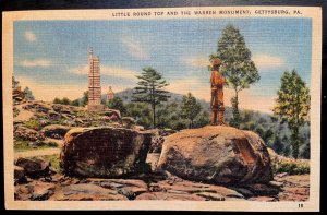 Vintage Postcard 1934 Little Round Top, Warren Monument, Civil War Gettysburg PA