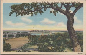 Postcard South Omaha Bridge Between Council Bluffs IA and Omaha Nebraska NE