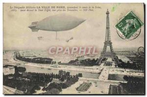 VINTAGE POSTCARD Dirigeable Zeppelin the military airship the Town of Paris desc