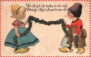 Vintage Postcard 1913 We Will Put The Holy On The Wall Christmas Decorations