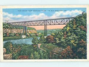 Linen BRIDGE SCENE High Bridge - Near Shakertown & Lexington Kentucky KY H8641