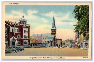 c1940's Hospital Square Main Street Building Railway Lewiston Maine ME Postcard