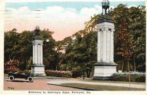 Vintage Postcard 1921 Entrance To Deering's Oaks Portland Maine ME Eastern News