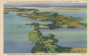 Bird's Eye View Lake Champlain NY, New York from Vermont - Linen