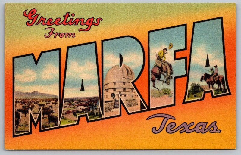 Greetings Marfa Texas Multi View Scenic Desert Landmarks Linen Postcard 