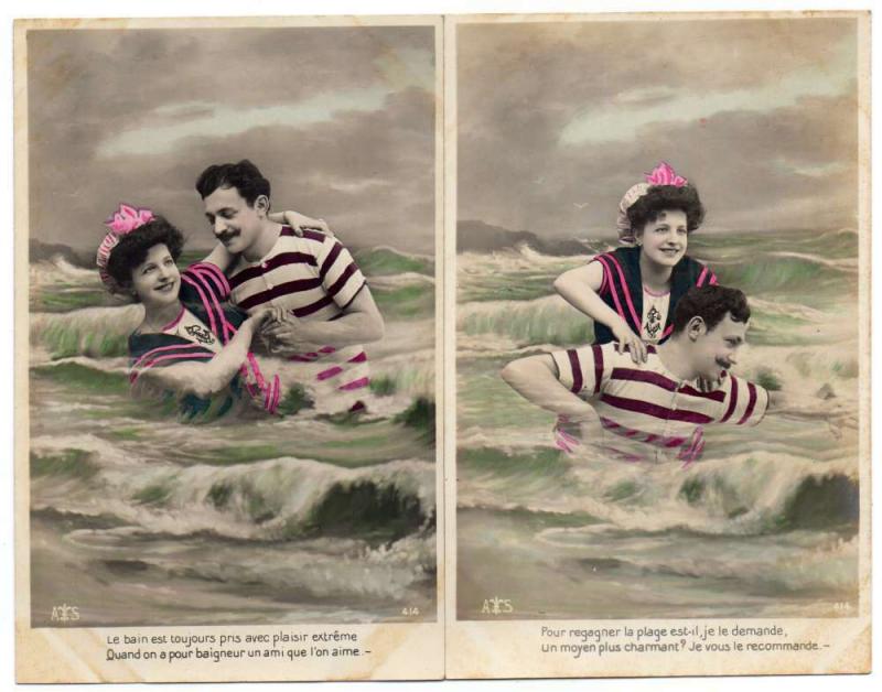 Group of 5 Man and Woman Beach Romance Real Photo Antique PCs J45229