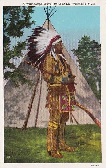 Wiinebago Indian Brave Dells Of The Wisconsin River Curteich